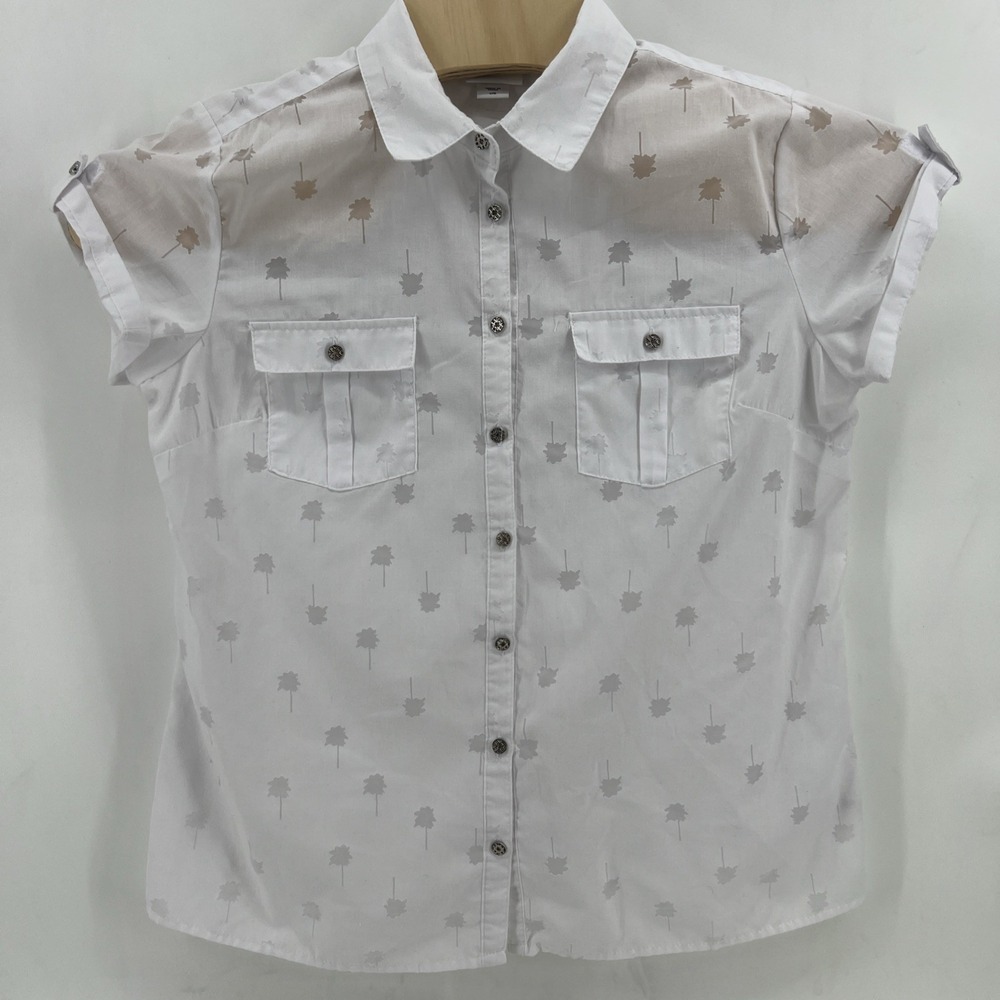 Jaclyn Smith Women Shirt white Floral print Size Large short buttoned sleeve